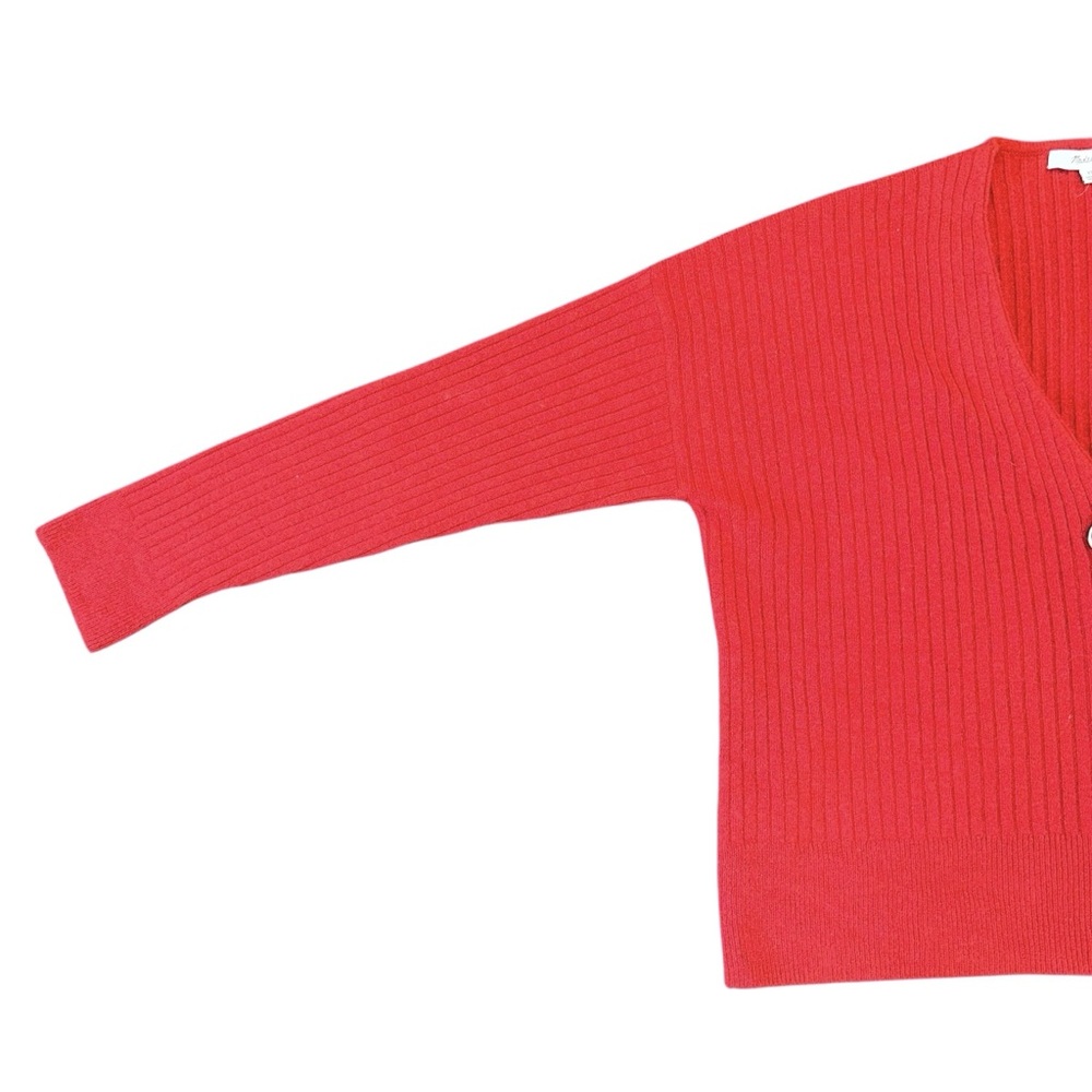 Madewell Red Ribbed Boxy 3 Button Wool Alpaca Blend Long Sleeve Cardigan Size XS - Picture 6 of 10